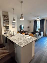 a view of the kitchen from the living room