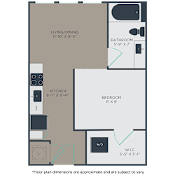 Studio apartment with 1 bath A1 Floor Plan A at Link Apartments® 4th Street, Winston-Salem, NC
