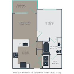 1 bedroom 1 bathroom A3 Floor Plan at Link Apartments® 4th Street, Winston-Salem, NC, 27101