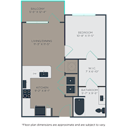 One bedroom 1 bathroom A3A Floor Plan at Link Apartments® 4th Street, Winston-Salem, 27101
