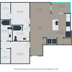 2 bedroom  2 bath B3 Floor Plan at Link Apartments® 4th Street, North Carolina