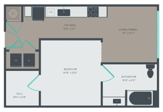1 bed 1 bath A1-A Floor Plan at Link Apartments® Linden, Chapel Hill, 27517