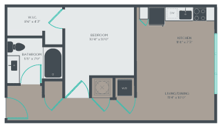 1 bed 1 bath A2 Floor Plan at Link Apartments® Linden, Chapel Hill, North Carolina