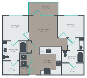 2 BED 2 BATH B1_1 Floor Plan at Link Apartments® Linden, Chapel Hill, NC, 27517