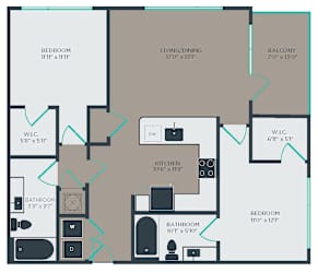 2 BED 2 BATH B2 Floor Plan at Link Apartments® Linden, Chapel Hill, NC