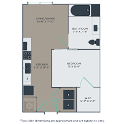 1 bed 1 bathroom A1A Floor Plan at Link Apartments® Mint Street, North Carolina, 28203