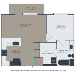 1 bed 1 bathroom A3 Floor Plan at Link Apartments® Mint Street, Charlotte, 28203