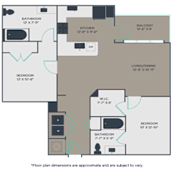 2 bed 2 bath B2A Floor Plan at Link Apartments® Mint Street, North Carolina, 28203