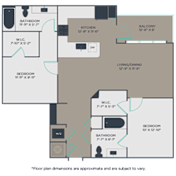 2 bed 2 bathroom B2 Floor Plan at Link Apartments® Mint Street, Charlotte