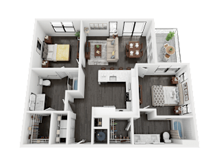2 bed 2 bathroom B3A Floor Plan at Link Apartments® Mint Street, Charlotte, 28203