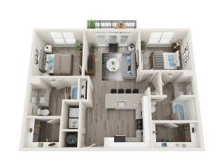 2 bedroom 2 bath B1 A Floor Plan at Link Apartments® Linden, Chapel Hill, NC