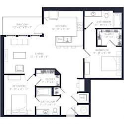 B2 Floor Plan at Link Apartments® Calyx, Chapel Hill, 27517