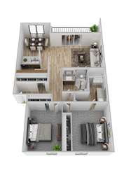 A top down view of a modern apartment layout.