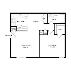 a floor plan of a house with a bedroom and a living room