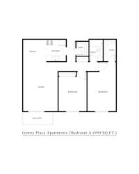 A floor plan of an apartment with two bedrooms, a living room, a kitchen, a dining room, and a balcony.