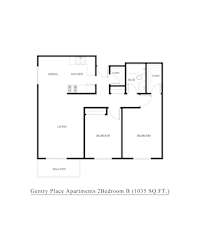 A floor plan of apartment 2 bedroom B at Gentry Place.