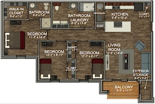 3 Bedroom Floor Plan at The 2525, Warsaw, Indiana
