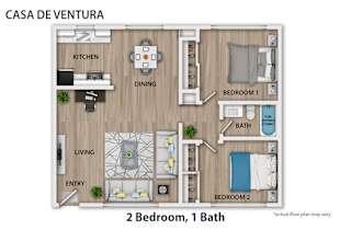 Floor Plan 2 Bedroom, 1 Bath