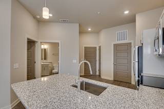 a kitchen with a sink and counter top at The Augustan, Augusta