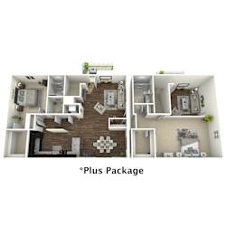a stylized floor plan of a 2100 sq ft apartment