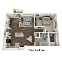 a stylized floor plan of a 2100 sq ft apartment