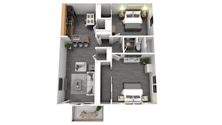 a bedroom with a bed and a chair in a room