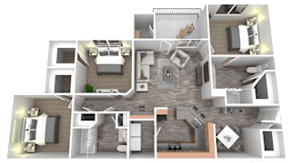 a floor plan of a two bedroom apartment with two bathrooms and a balcony
