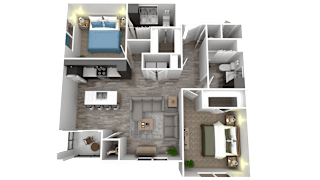 a floor plan of a two bedroom apartment with two bathrooms and a balcony