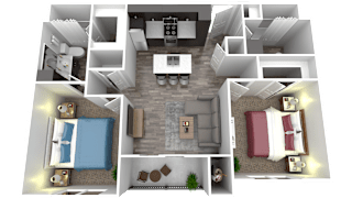 a floor plan of a one bedroom apartment with a bathroom and a bedroom with a bed and