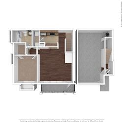 A 3D floor plan of a house with a staircase on the right side.