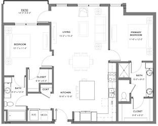 Timber two bedroom apartment floor plan