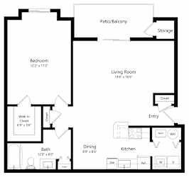 the 1-bedroom Classic floorplan at the Eagle Run Apartments in West Omaha, NE