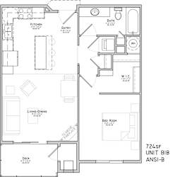 Floor plan of a one bedroom apartment