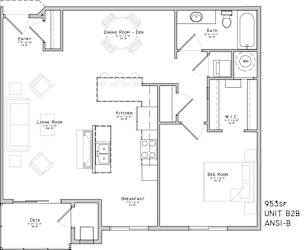 Floor plan of a one bedroom apartment