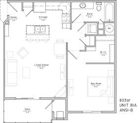 Floor plan of a one bedroom apartment