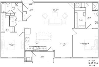 Floor plan of a two bedroom apartment