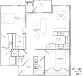 Floor plan of a two bedroom apartment