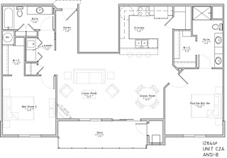 A black and white floor plan of a two bedroom apartment.
