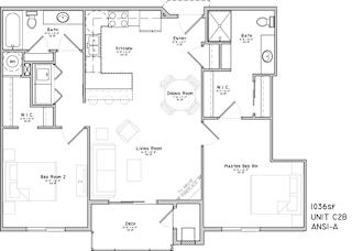 Floor plan of a two bedroom apartment