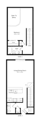 the 1-bedroom, 1-bathroom, 879 square feet Madison loft-style floor plan at Pine Lake Heights apartments in Lincoln, NE