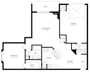 the 1-bedroom Cove floorplan at Pinebrook apartments in Lincoln, NE