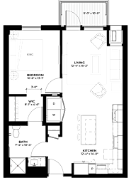 Neem floor plan with 1 bedroom and 1 bathroom at The Rowan luxury residences in Eagan MN 55122