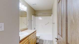 a bathroom with a sink and a toilet and a shower tub