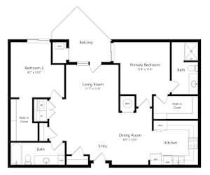 a 2D floorplan of the 2-bedroom Metz at The Conrad in Omaha, NE 68105