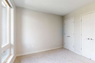 Bright, empty bedroom with beige walls and carpet, large window on the left, and double white closet doors on the right.