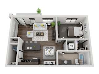 Zion one bedroom 3D floor plan at The Villas at Mahoney Park