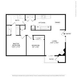 Floor Plan 2 Bed, 1 Bath B1