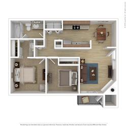 Floor Plan 2 Bed, 1 Bath B1
