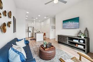 Living Room With Ceiling Fan at Coya Apartments, Las Vegas, Nevada
