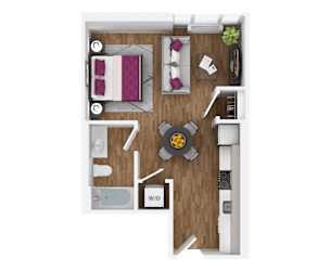 Studio 1 bath A floorplan at Hana Apartments, Oregon